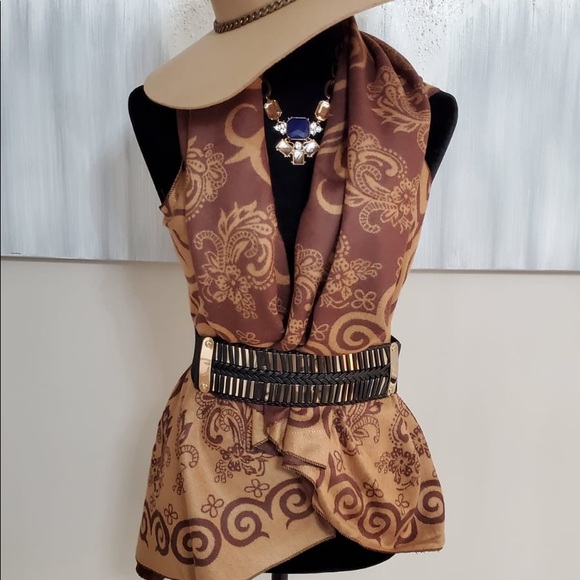 Reversible shawl brown, 100% cashmere - Picture 3 of 5